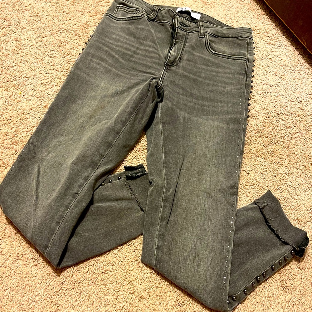 Zara Black Denim Jeans with diamonds and silver beads along the sides Size 6
